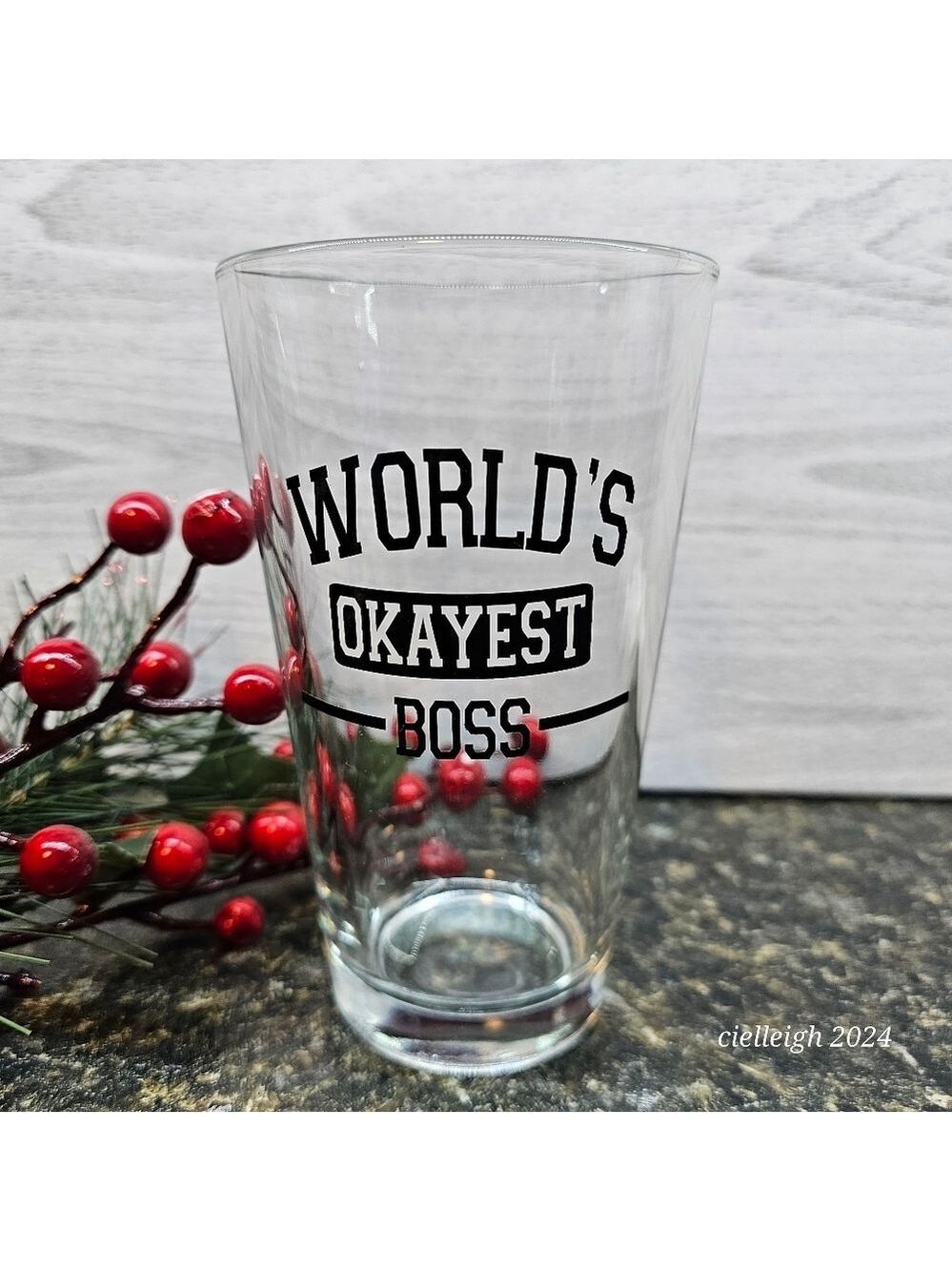 World's Okayest Boss beer glass - Handcrafted